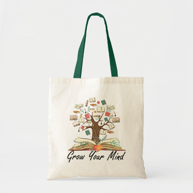 Grow Your Mind Book Flower Tote Bag (Front)
