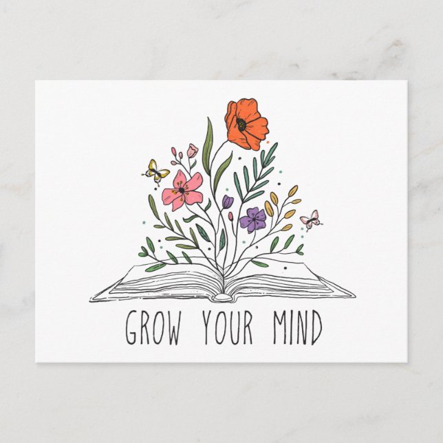 Grow Your Mind - Floral Book Design Postcard (Front)