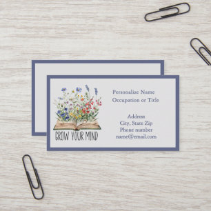 Grow Your Mind Floral Quote Educational Coaching Business Card