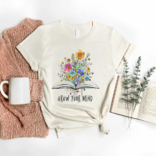 Grow Your Mind with a Boho Wildflower and Book T-Shirt