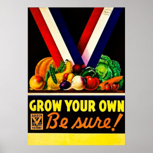 Grow Your Own - Be Sure! Vintage World War II Poster