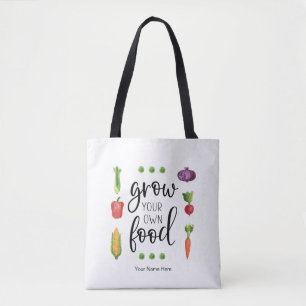 Grow Your Own Food Watercolor Gardener Personalise Tote Bag