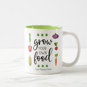 Grow Your Own Food Watercolor Gardener Personalise Two-Tone Coffee Mug