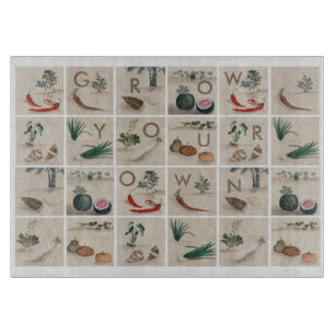 Grow Your Own Vegetables Illustration Squares Cutting Board