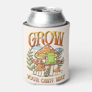 "Grow Your Own Way"   Meditating Frog & Mushroom Can Cooler