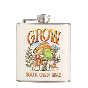 "Grow Your Own Way"   Meditating Frog & Mushroom Hip Flask
