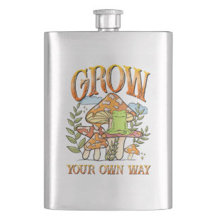 "Grow Your Own Way"   Meditating Frog & Mushroom Hip Flask