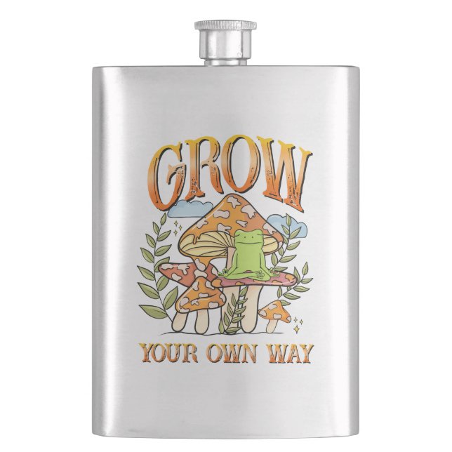 "Grow Your Own Way" | Meditating Frog & Mushroom Hip Flask (Front)