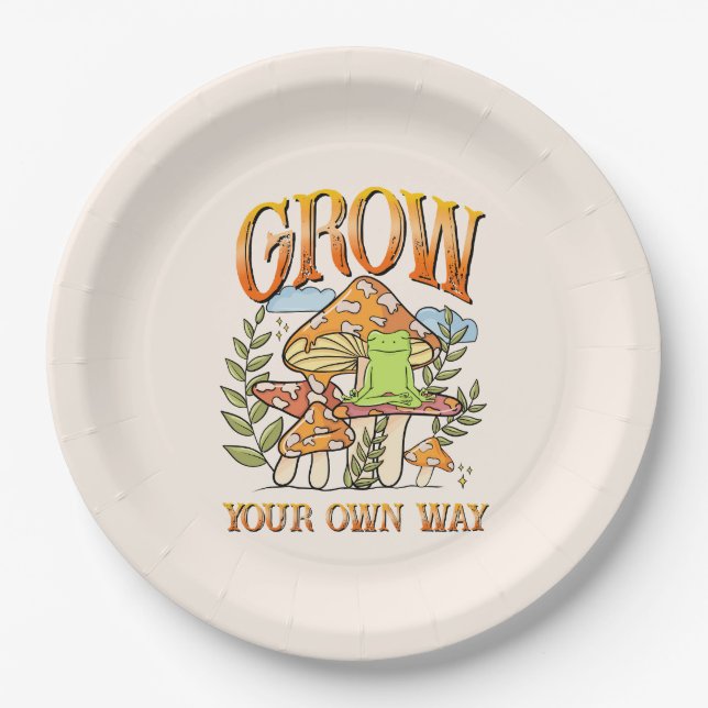 Grow Your Own Way – Meditating Frog & Mushroom Paper Plate (Front)