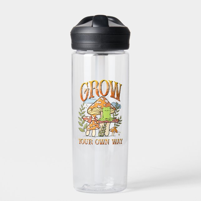 "Grow Your Own Way" | Meditating Frog & Mushroom Water Bottle (Front)
