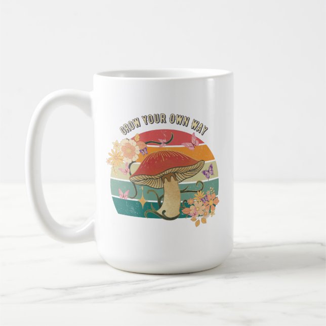 Grow Your Own Way Retro Mushroom Coffee Mug (Left)