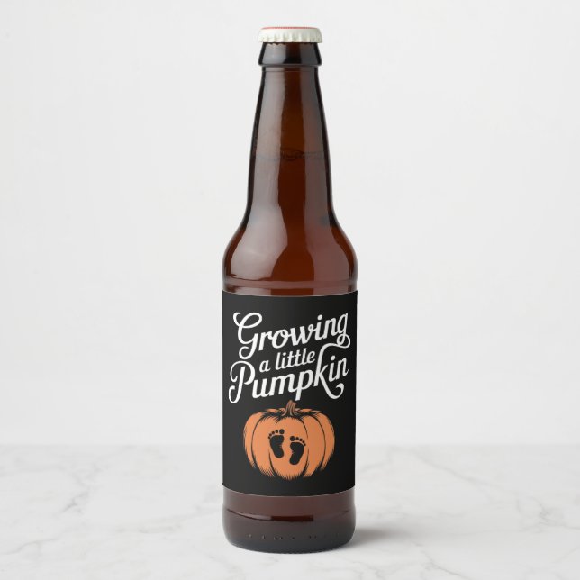 Growing A Little Pumpkin Fall Pregnancy Beer Bottle Label (Front)