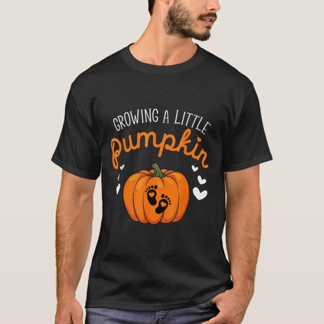 Growing A-little Pumpkin Halloween Pregnancy Annou T-Shirt (Front)