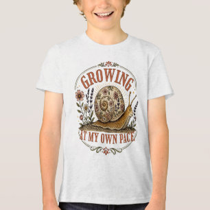 Growing at My Own Pace Snail Floral Kids T-Shirt Tri-Blend Shirt