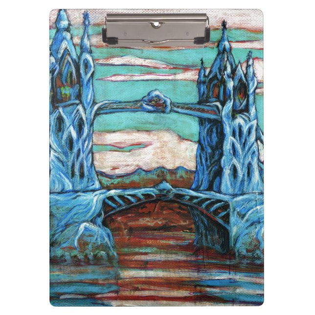 Growing Blue Tower Bridge in a fantasy city Clipboard (Front)