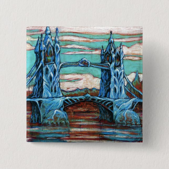 Growing Bridge in a fantasy city 15 Cm Square Badge (Front)