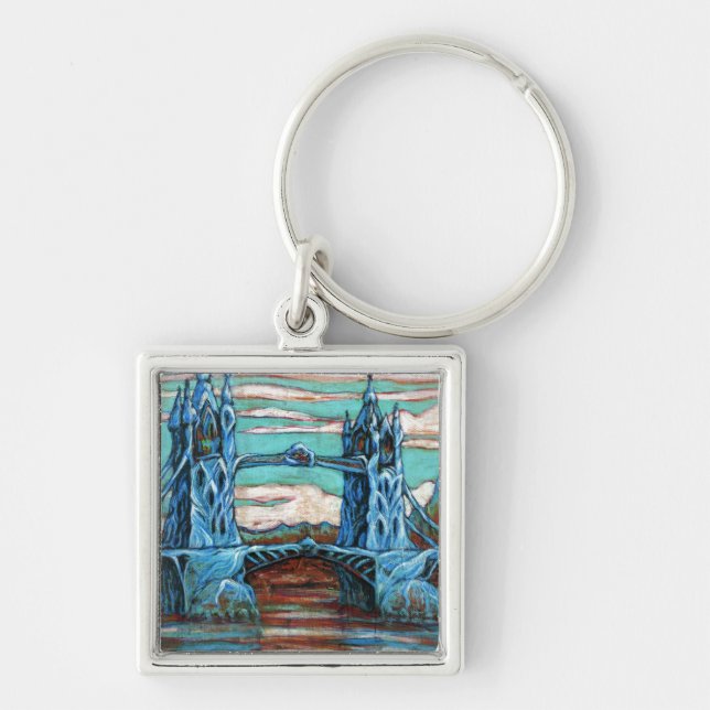 Growing Bridge in a fantasy city Key Ring (Front)