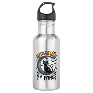 Growing Fangs Black Cat Crescent Moon Bats Hallowe 532 Ml Water Bottle