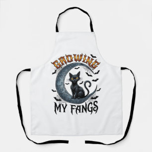 Growing Fangs Black Cat Crescent Moon Bats Hallowe Apron