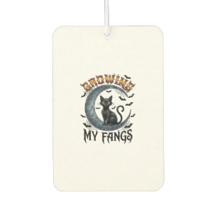 Growing Fangs Black Cat Crescent Moon Bats Hallowe Car Air Freshener