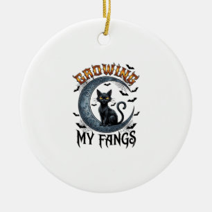 Growing Fangs Black Cat Crescent Moon Bats Hallowe Ceramic Tree Decoration