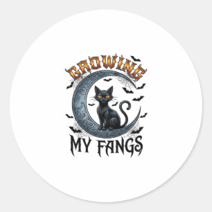 Growing Fangs Black Cat Crescent Moon Bats Hallowe Classic Round Sticker