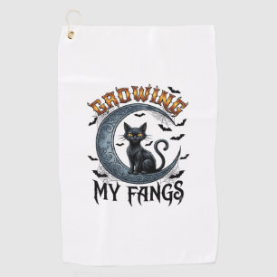 Growing Fangs Black Cat Crescent Moon Bats Hallowe Golf Towel