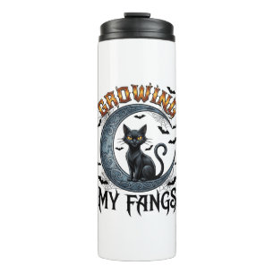 Growing Fangs Black Cat Crescent Moon Bats Hallowe Thermal Tumbler