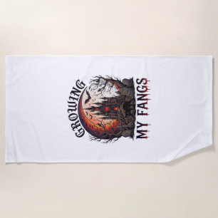 Growing Fangs Halloween Haunted Castle Black Cat M Beach Towel