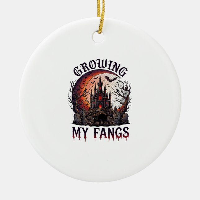 Growing Fangs Halloween Haunted Castle Black Cat M Ceramic Tree Decoration (Front)