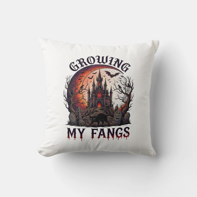 Growing Fangs Halloween Haunted Castle Black Cat M Cushion (Front)