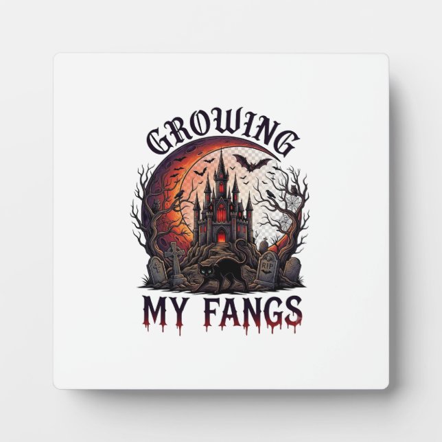 Growing Fangs Halloween Haunted Castle Black Cat M Plaque (Front)