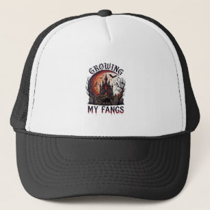 Growing Fangs Halloween Haunted Castle Black Cat M Trucker Hat