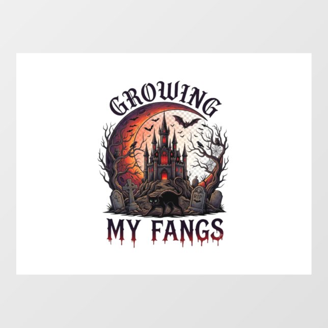 Growing Fangs Halloween Haunted Castle Black Cat M Window Cling (Sheet)