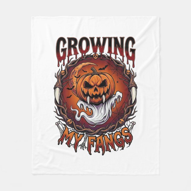 Growing Fangs Vampire Pumpkin Ghost Bats Skulls Fleece Blanket (Front)