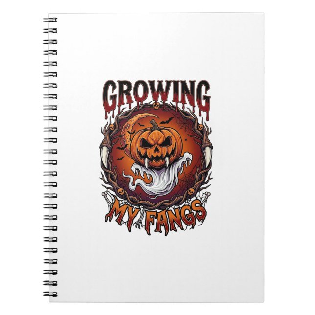 Growing Fangs Vampire Pumpkin Ghost Bats Skulls Notebook (Front)
