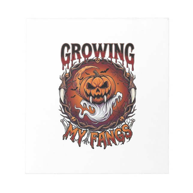 Growing Fangs Vampire Pumpkin Ghost Bats Skulls Notepad (Front)