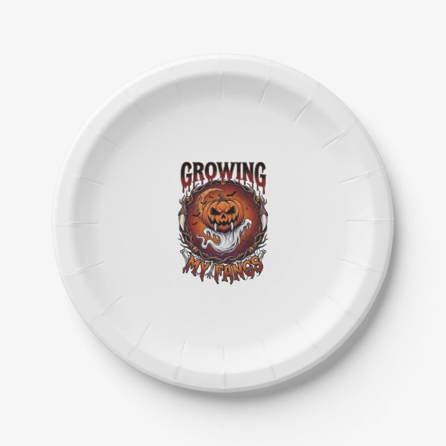 Growing Fangs Vampire Pumpkin Ghost Bats Skulls Paper Plate (Front)