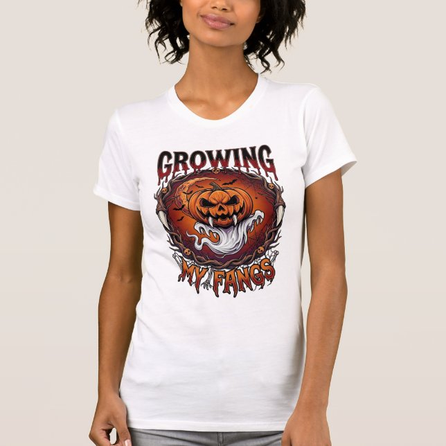 Growing Fangs Vampire Pumpkin Ghost Bats Skulls T-Shirt (Front)