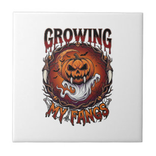Growing Fangs Vampire Pumpkin Ghost Bats Skulls Tile