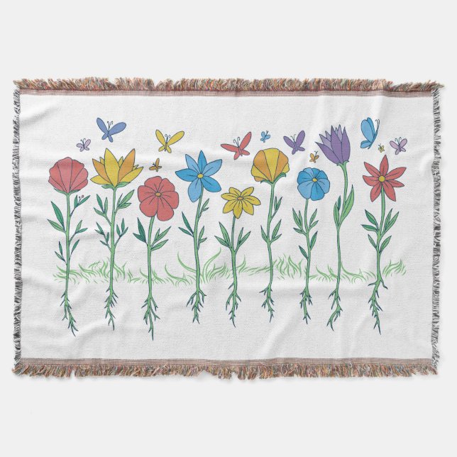 Growing flowers design throw blanket (Front)