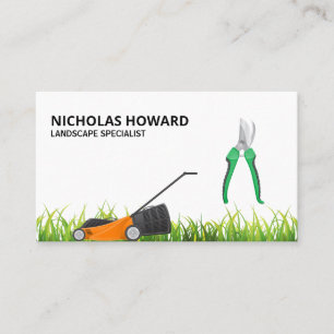 Growing Grass   Lawn Mower   Gardening Shears Business Card