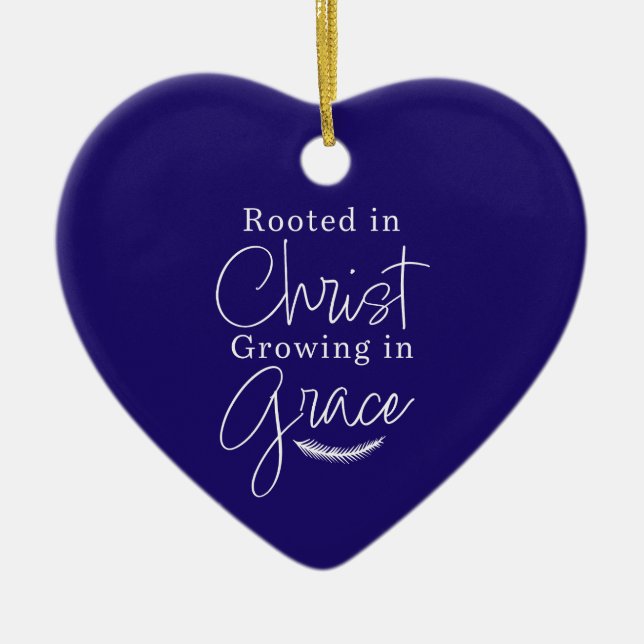 Growing in Grace Blue and White Heart Christmas Ceramic Tree Decoration (Front)