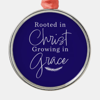 Growing in Grace Blue and White Round Christmas Metal Tree Decoration