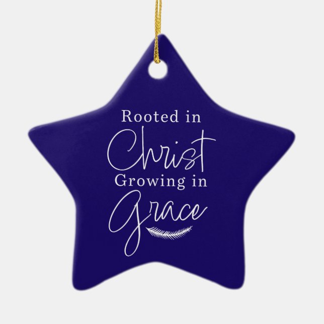 Growing in Grace Blue and White Star Christmas Ceramic Tree Decoration (Front)