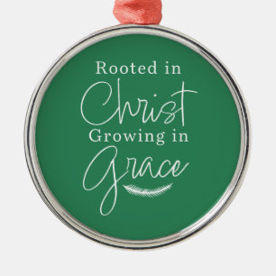 Growing in Grace Green and White Round Christmas Metal Tree Decoration