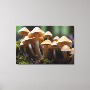 Growing mushrooms in forest canvas print