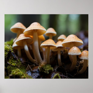 Growing mushrooms in forest poster