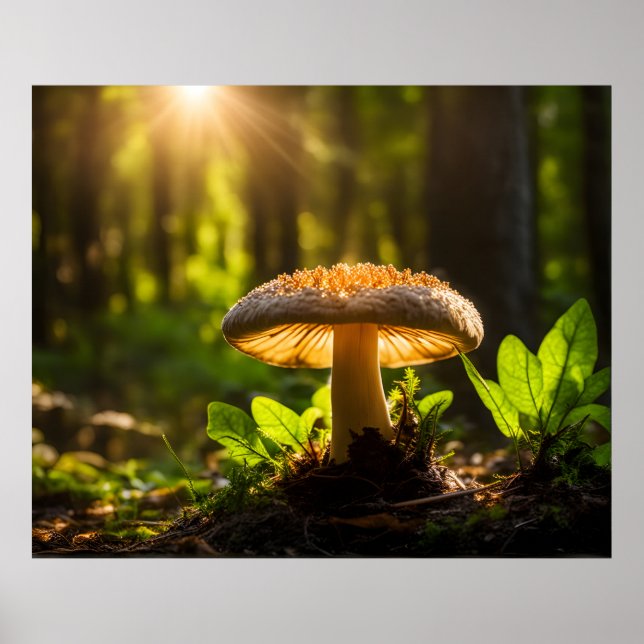 Growing mushrooms in forest poster (Front)
