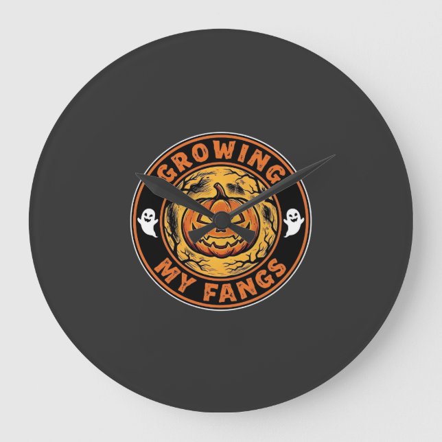 Growing My Fangs Halloween Pumpkin Ghost Design_1 Large Clock (Front)